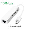 USB Ethernet with 3 Port USB HUB 2.0 RJ45 Lan Network Card USB to Ethernet Adapter for Mac iOS Android PC  RTL8152 USB 2.0 HUB