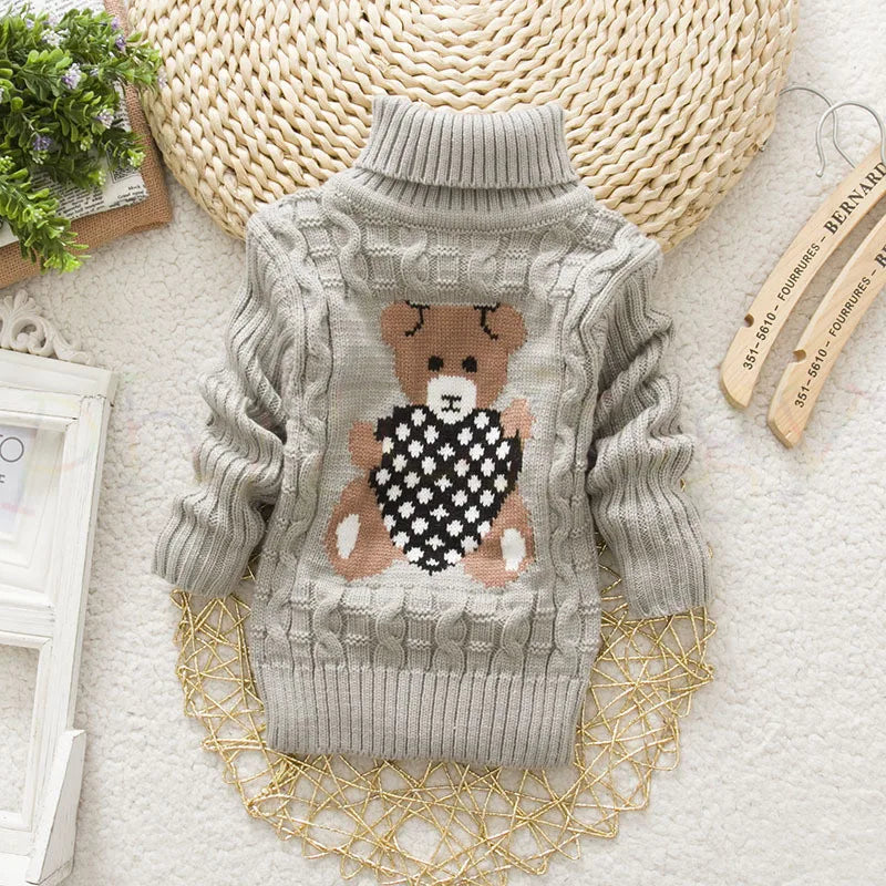 PHILOLOGY 2T-8T bear winter boy girl kid thick Knitted bottoming turtleneck shirts baby high collar pullover toddler sweater