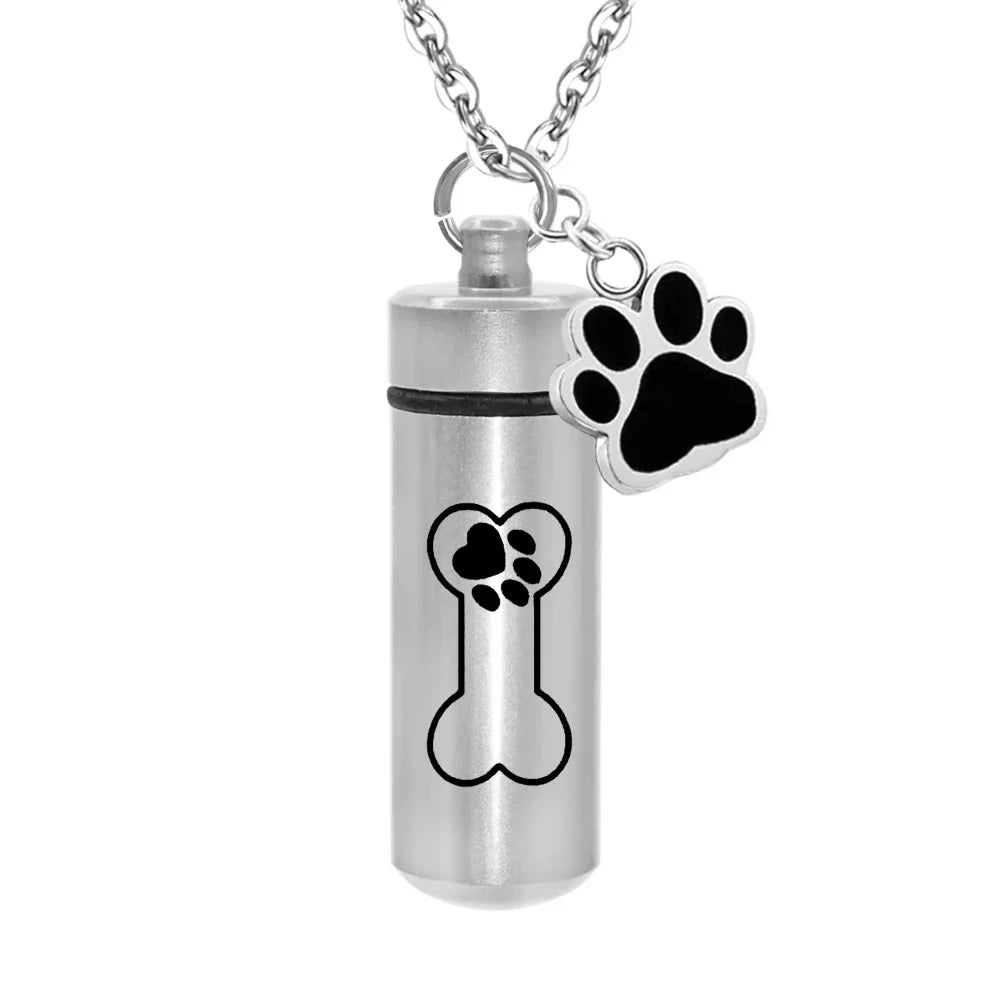 Lovely Pet Paw Cylinder Cremation Pendant Jewelry Ashes Holder Keepsake Cat Dog Memorial Urn Necklace Aluminum Alloy