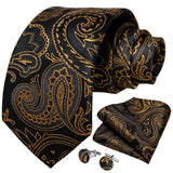 Brand Suit Vest Set For Men Luxury Silk Black Gold Paisley Dress Vest Tie Cufflinks Handkerchief Set Male Sleeveless Waistcoat