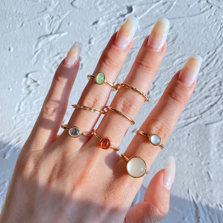 Korean Colorful Stone Rings Set for Women Girls Trendy Metal Chain Geometric Square Round Rings Jewelry Gifts 2021 Accessories