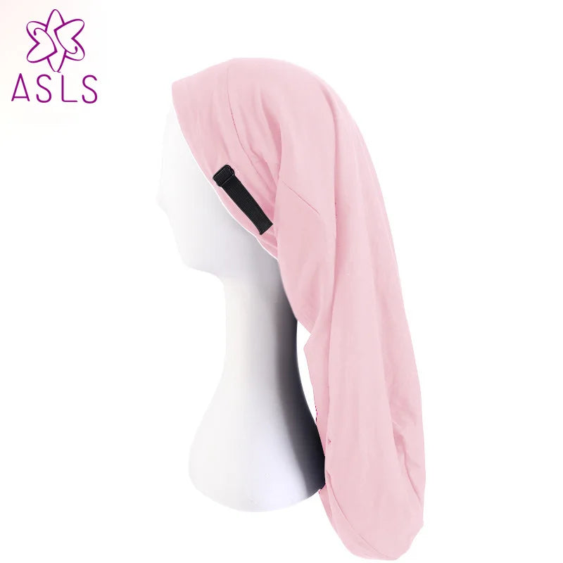 2021 Fashion Elegant  New Stealth Adjusting Buckle Color Butyl lined With Long Hair Nightcap Beauty Salon Hair Hat Women Turban