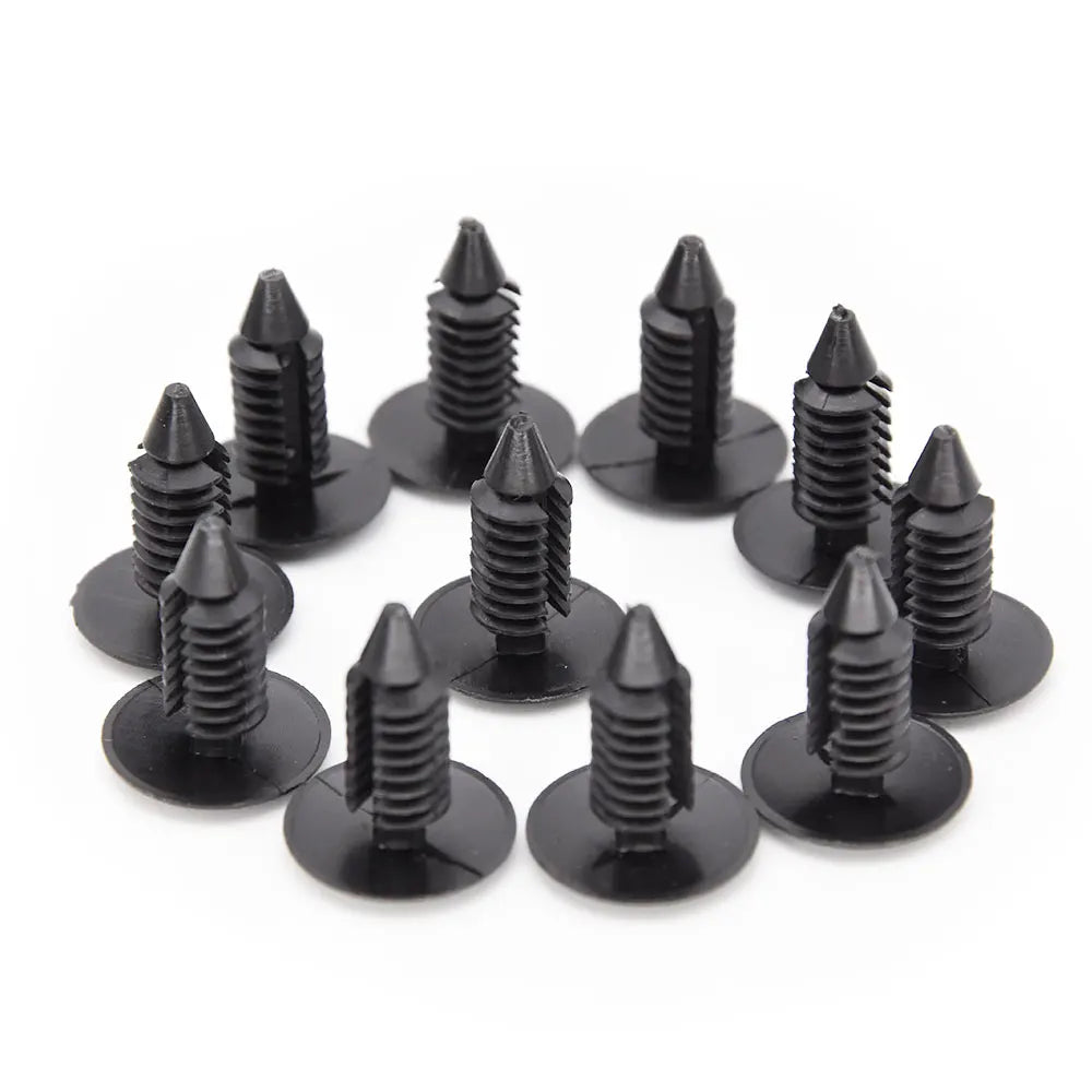 10Pcs/Set Black Plastic Rivets Clips 7.8mm Hole Car Auto Fasteners Fender Bumper Shield Retainer Universal For Ford Cars Trucks