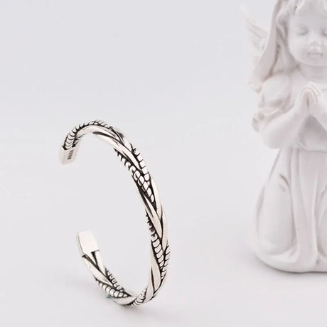 ANENJERY Silver Color Woven Twist Bracelet Bangle For Men Women Retro Korean Hand Jewelry