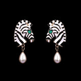 Huitan Fashion Zebra Head Shape Drop Earrings Women Black/White Color Animal Earring for Cocktail Party Female Statement Jewelry