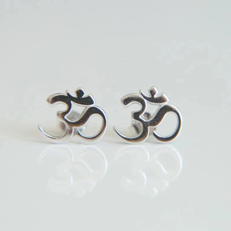 100% 925 Sterling Silver Earring Stud OM Ohm Sign Jewelry YOGA Earrings For Elegance Girl Gold Color Simple Delicate Earring