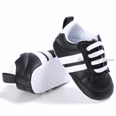 First Walkers Baby Girl Gold Shoes Autumn PU Leather Toddler Boy Sneaker Striped Black Newborn Baby Shoes Outdoor Soft Anti-slip