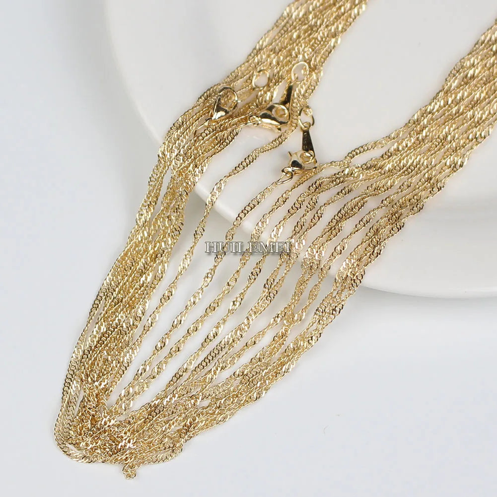 Wholesale Lots 10pcs/lot 2mm KC Gold Color Water Wave Chain Necklaces 16" 18" 20" 24" Fashion Jewelry Necklace Chains