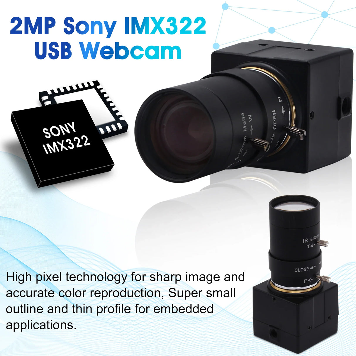 ELP 1080P IMX322/323 H.264 Low Light 0.01Lux Industrial Machine Vision Mini USB Webcam Camera for Computer PC Desktop Laptop