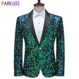 Shiny Green Sequins Bling Glitter Blazer Men 2023 Shawl Collar One Button Tuxedo Suits&Blazer Mens Wedding Party Stage Costumes