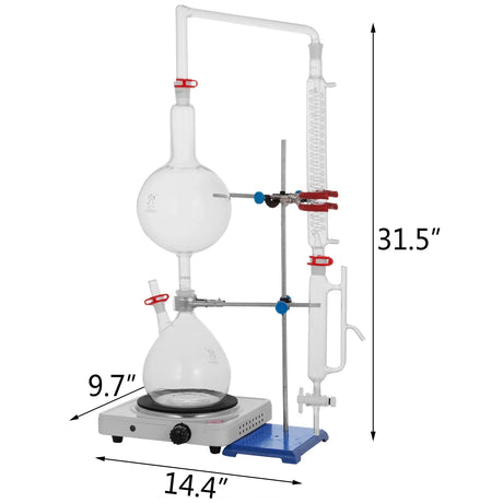 VEVOR 500ML 2L 3L 5L Lab Pure Water Distiller Electric Stainless Moonshine Still Filter And 29pcs 24/40 Chemistry Glassware Kit