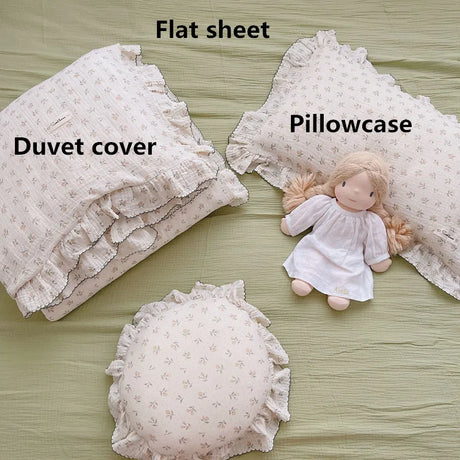 Vintage Floral Muslin Cotton Baby Bedding Set Girls Infant Kids Cot Crib Bedding Set Duvet Cover Sheet Pillowcase Without Filler