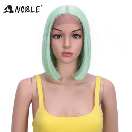 Noble Cosplay Synthetic Lace Wig Cosplay Wig Short Bob Straight 12" Color Yellow Lace Wig Ombre Blonde Wig For Black Women Wig