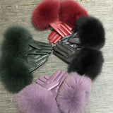 Real Sheepskin Fox Fur Gloves Women's Genuine Leather Glove Winter Warm Fashion Style Natural Fluffy Fox Fur Oversized Customize