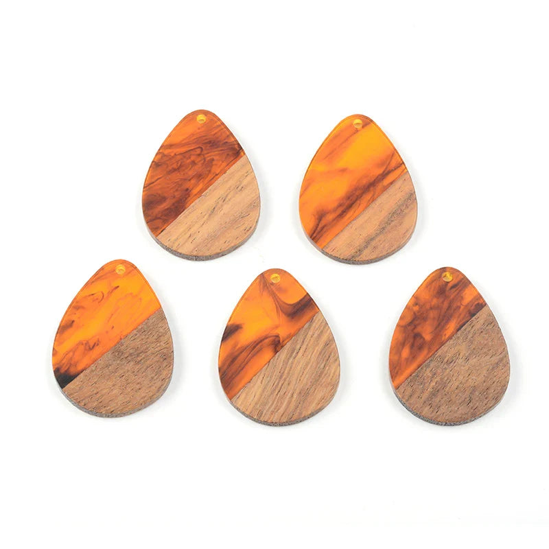 10PCS Water Drop Earrings Accessories Natural Wood & Resin Splicing Hand Made DIY Making Charms Jewelry Findings & Components