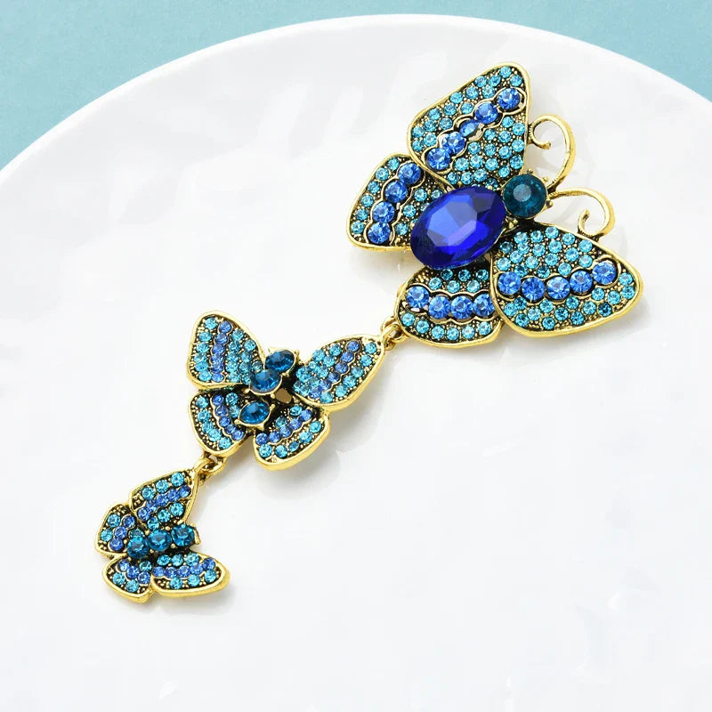 Wuli&baby Big Rhinestone Butterfly Brooches For Women Vintage Palace Style 3 Butterfly Insects Party Casual Brooch Pins Gifts