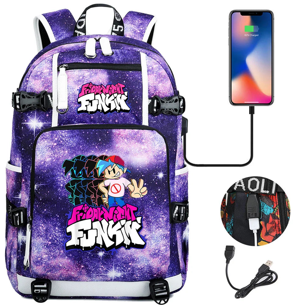 Friday Night Funkin Backpacks For School Multifunction USB Charging Bag Boy Girl Teenager School Bags Travel Laptop Mochila