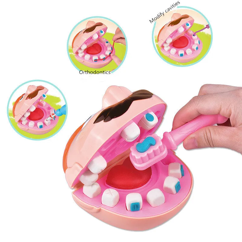 Children Plasticine Tools Pretend Play Toy Dentist Check Teeth Model Set Clay Mold Toy Role Play Early Learning Toys