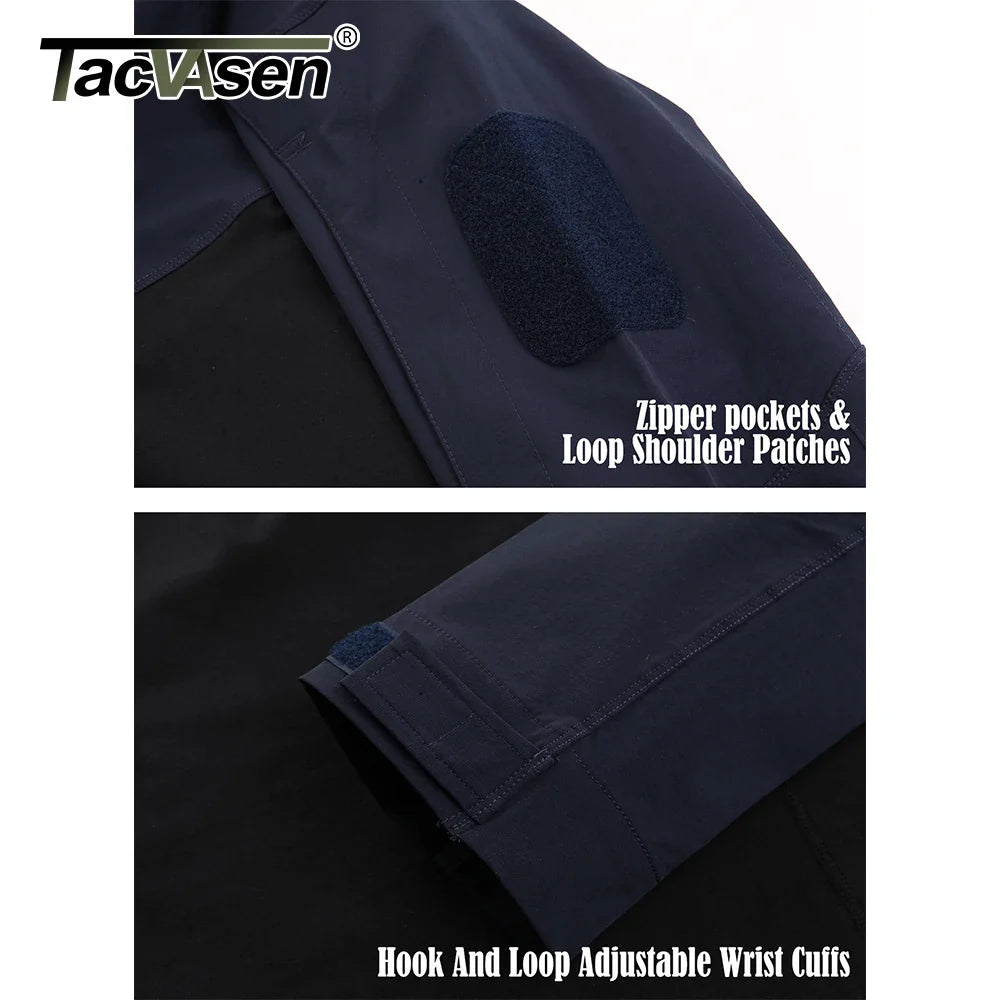 TACVASEN  1/4 Zipper Ripstops T-shirts With Zipper Pockets Mens Long Sleeve Tactical T-shirts Police Work Tees Tops Pullover