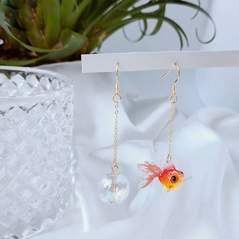 Original Golden Fish Dangle Earrings For Women Creative Bubble Asymmetric Drop Jewelry Earings 2020 Femme Bijoux