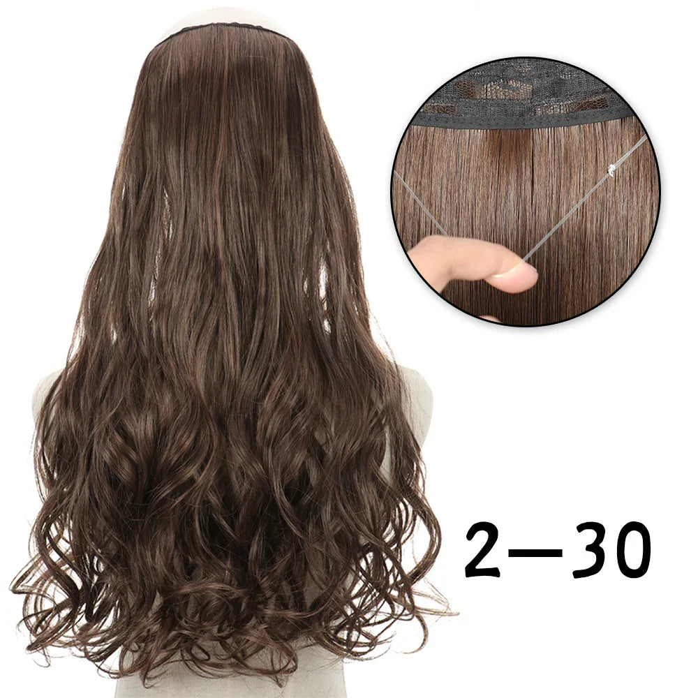 Hair Extensions No Clips Synthetic Fake Hair Ombre Pink Blonde Brown Black Natural Wavy Curly False Hair Piece For Woman