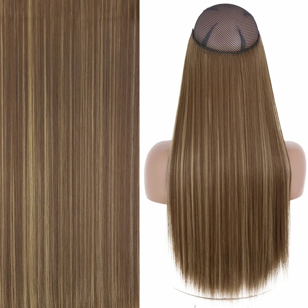 MERISIHAIR Synthetic No Clip Invisible Wire Hair Extensions Straight Black Blonde One Piece False Hairpiece Hair Extension