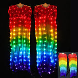 100% Silk LED Rainbow Dance Fans Women Belly Dance Performance Props 1Pair Left+Right Hand White/Rainbow Belly Dance LED Fans