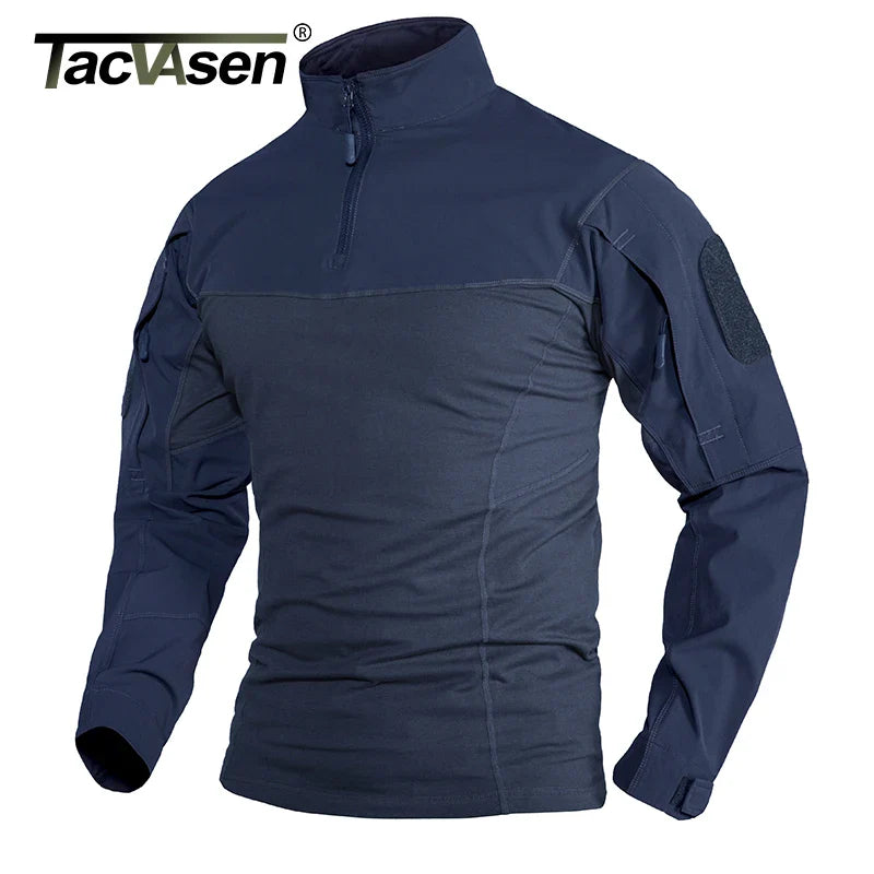 TACVASEN  1/4 Zipper Ripstops T-shirts With Zipper Pockets Mens Long Sleeve Tactical T-shirts Police Work Tees Tops Pullover