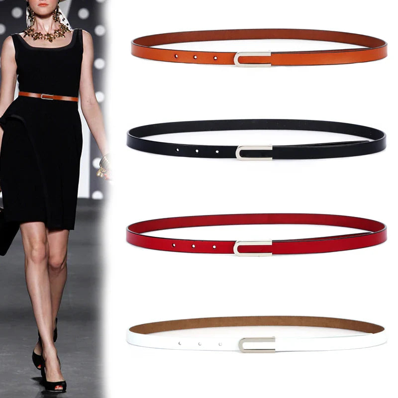 New Fashion Women's Genuine Leather Belts Design Thin Soft Cowhide Belt For Women Punk Silver Buckle Cow Leather Strap For Dress