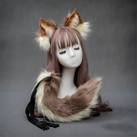 Plush Dog Cat Ears Cosplay Lolita Headband Dog Cat Tail Lolita Accessories Hand-made Animal Ears Headwear Kawaii Accessories