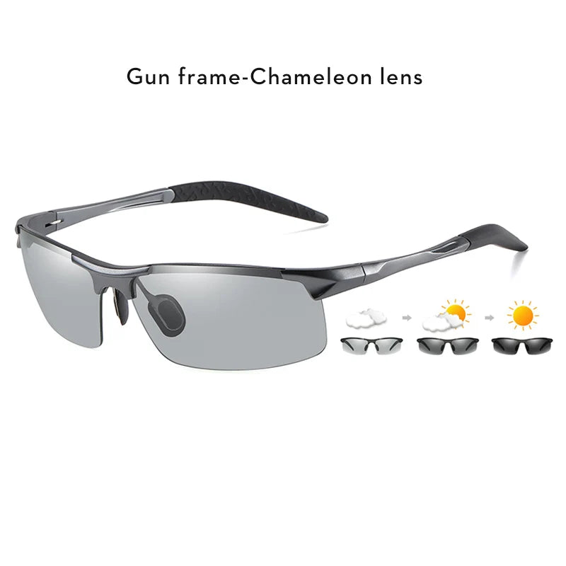 2023 Aluminum Rimless Photochromic Sunglasses Men Polarized Day Night Driving Glasses Chameleon Anti-Glare gafas de sol hombre