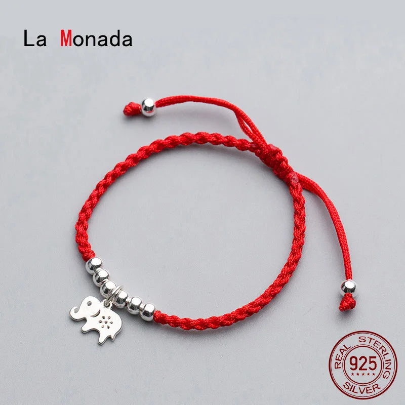 La Monada Elephant Charm Red Thread For Hand 925 Sterling Silver Bracelet Women Red String Rope Bracelets For Women Silver 925