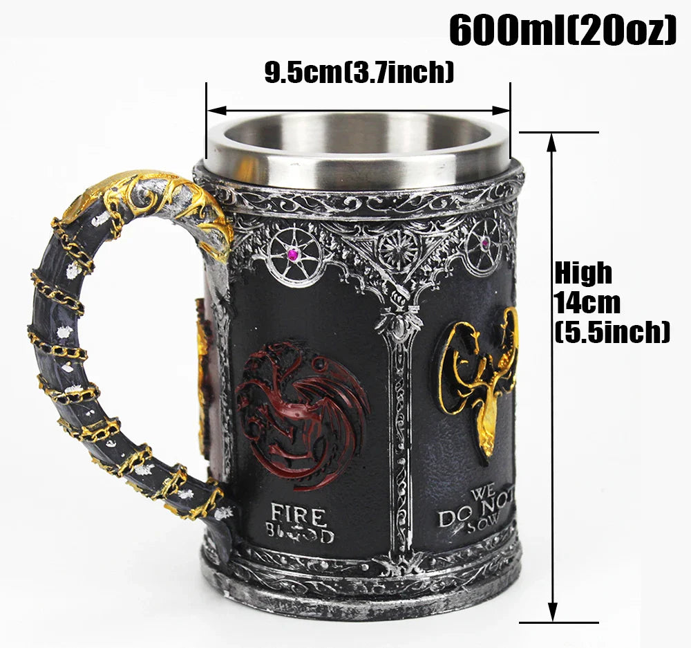 GOT Mug Goblet Stainless Steel Resin 3D Beer Tankard Wine Glass Mugs 600ml 400ml 200ml Party Drinkware Decoration Christmas Gift