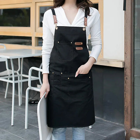 New Fashion Canvas Kitchen Aprons For Woman Men Chef Work Apron For Grill Restaurant Bar Shop Cafes Beauty Nails Studios Uniform