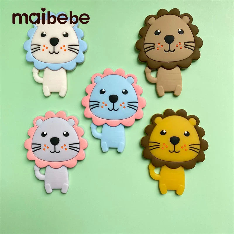 5pcs Silicone Teether Lion Cartoon Animal BPA Free Rodents Teething Necklace Food Grade Infant Chewable Toys Baby Teether