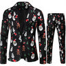 Red Printed Two-piece Men's Christmas Suit (Jacket + Pants) Stylish Male Blazer Coat with Trousers Black Green Blue S-4XL