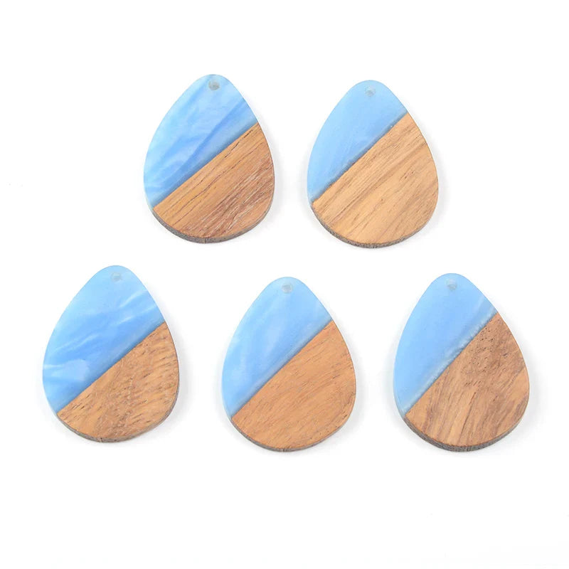 10PCS Water Drop Earrings Accessories Natural Wood & Resin Splicing Hand Made DIY Making Charms Jewelry Findings & Components