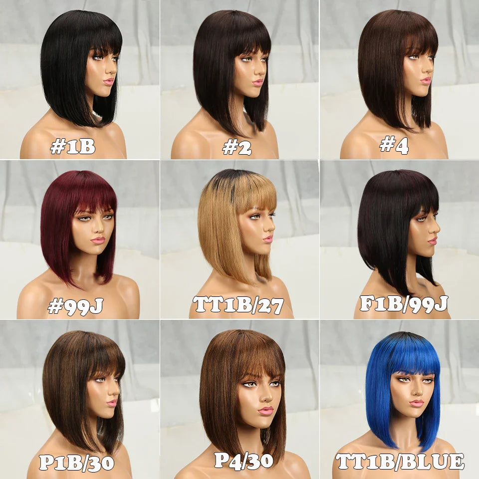 Sleek Short Bob Wigs With Bang Brazilian Straight Hair Wigs For Women Brown P4/30# Glueless Machine Made Cheap Human Hair Wigs