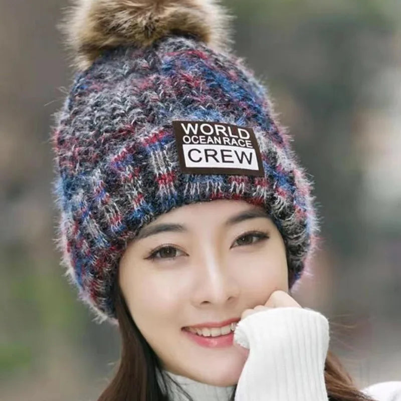 Winter Hats for Woman Thicker Beanies Knitted Cap Elder Autumn Beanie Chenille Ball Hats Fleece-lined Warmer Bonnet Casual Cap