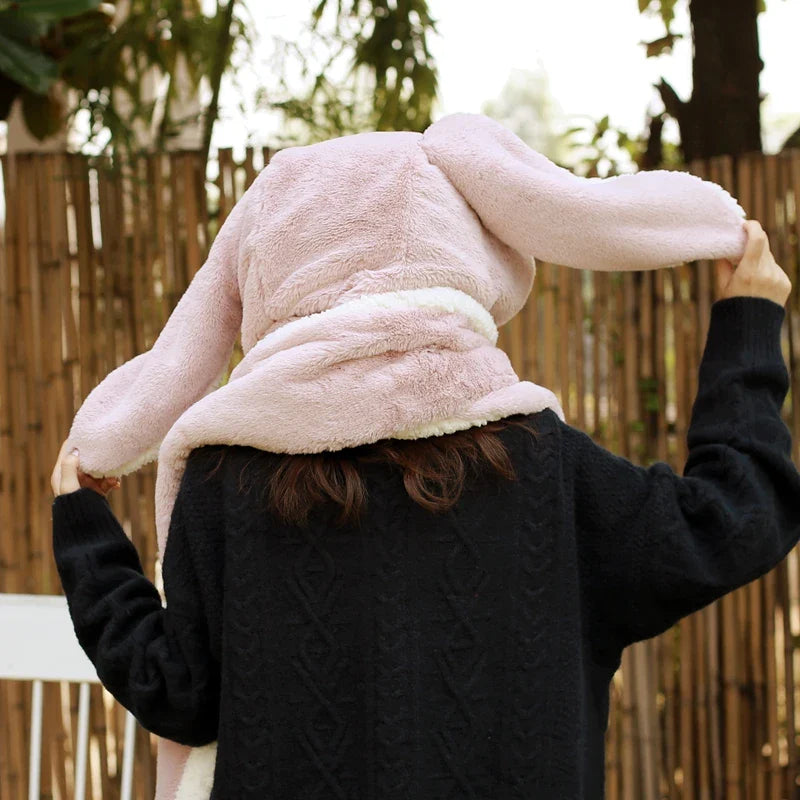 2021 women fashion Cute Cartoon Rabbit ears HatImitation mink Cap girl Winter Warmth Thickened with Scarf gloves one-piece hat