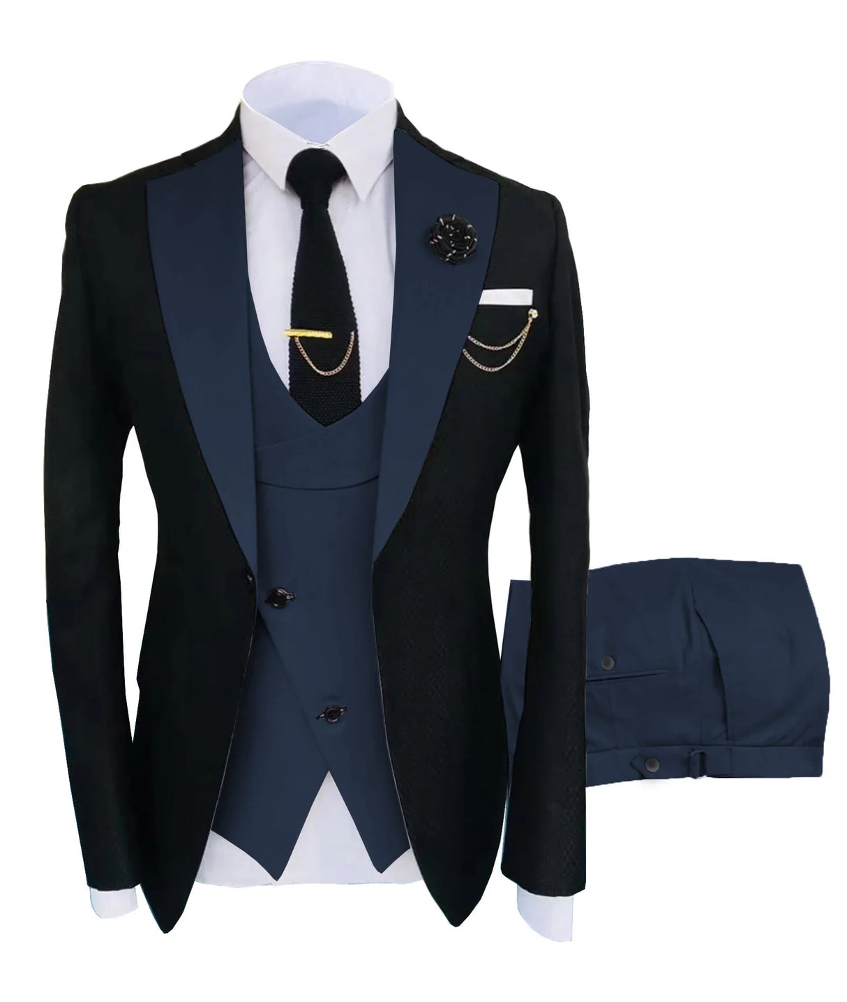 Mens Suit 3 Pieces Formal Fashion Solid Flat Color Tuxedos Jacket Wedding Groom Navy Burgundy(Blazer+Vest+Pants)