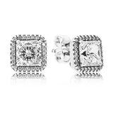 Original 925 Sterling Silver Round Sparkle Clear Sparkling Crown Stud Earrings For Women Wedding Gift Fashion Jewelry