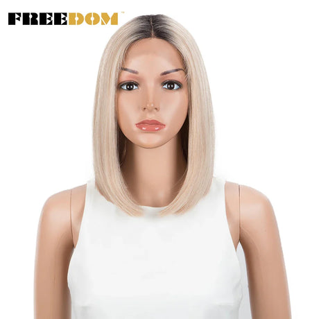 FREEDOM Straight Synthetic Lace Wigs Short Bob Ombre Blue Colorful Wigs For Black Women Cosplay Wigs Middle Part Lace Wig