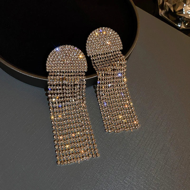 Fashion Statement Earring Long Full Rhinestone Big Earrings For Women Euorpe Evening Party Crystal Tassel Earings Wholesale