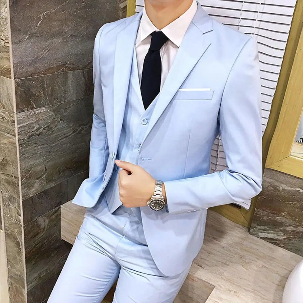 2021 Men's Sets Three-piece Wedding Business Men Formal Suit Vest Blazer Pants Set Slim Fit Tuxedos Prom Party Blazer