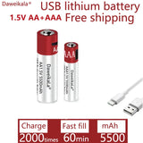 AA + AAA 2021 new large capacity 5500mah rechargeable lithium ion battery AA 1.5V USB fast charging lithium ion battery