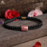 Natural Black Tourmaline Single Beads Woven Adjustable Bracelet Boho Women 6mm Black Lava Stone Beads Mala Bracelet N0383AMC