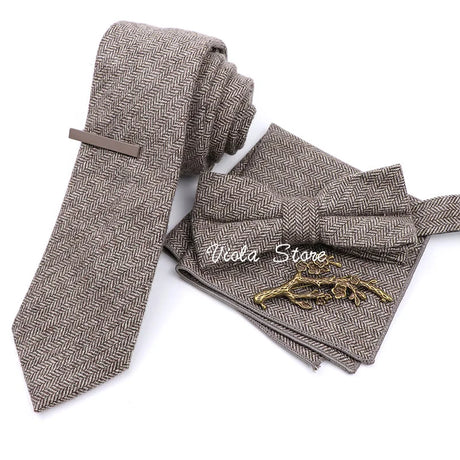 Top 50% Wool Soft 7cm Tie Bowtie Hankie Clip Brooch Sets Dusty Green Solid Classy Men Wedding Suit Daily Cravat Accessory Gift