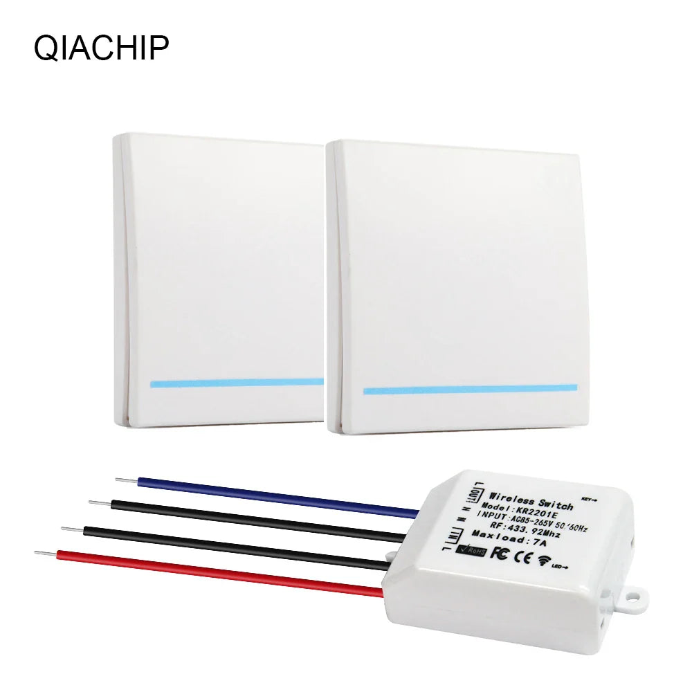 QIACHIP 433.92MHz AC 220V 1 CH Wall Panel Wireless Remote Control Switch Smart Home Room AC 85-265V Remote Control Receiver