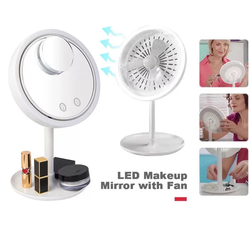 LED Vanity Mirror With Fan Function Beauty Mirrors X5 Magnifying Glass Touch Screen Removable Desktop Make Up Mirror